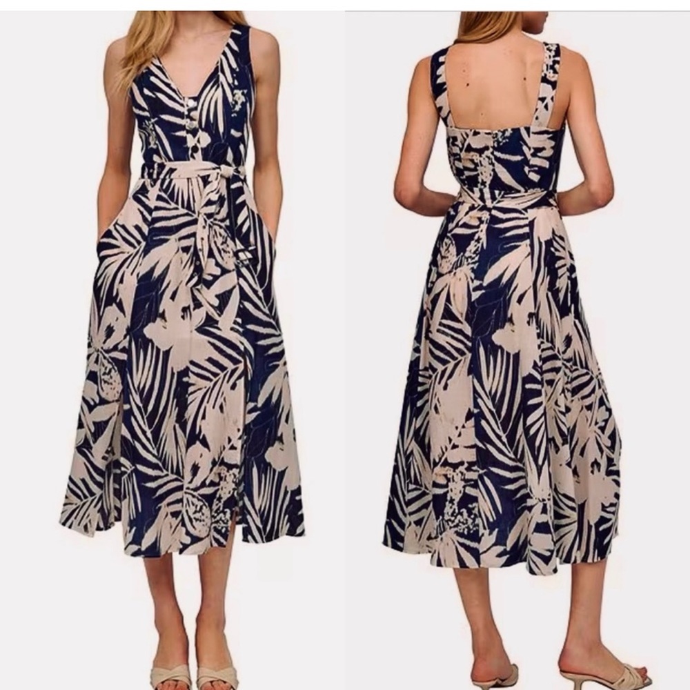 NWT: DKNY Navy and Cream Floral Women Dress Sz:2